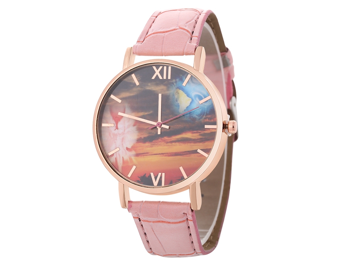 Reloj De Cuarzo Zhoulianfa Con Correa De Pu Dial Redondo Para Estudiantes Pareja Rosa