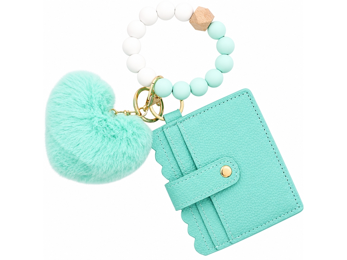 Cartera Polski De Cuero Sintético Verde Con Pulsera Y Llavero De Pompon Para Tarjetas Y Llaves Mujer
