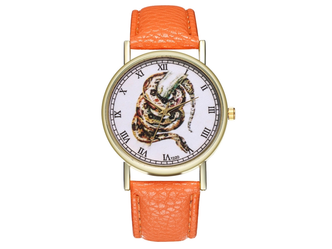 Reloj Cuarzo Casual Unisex Con Correa De Cuero Pu Dial Redondo Naranja