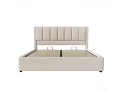 Cama Tapizada 160x200 Cm - Con Almacenamiento, Soporte Para Bebidas Y Carga, Lino Beige