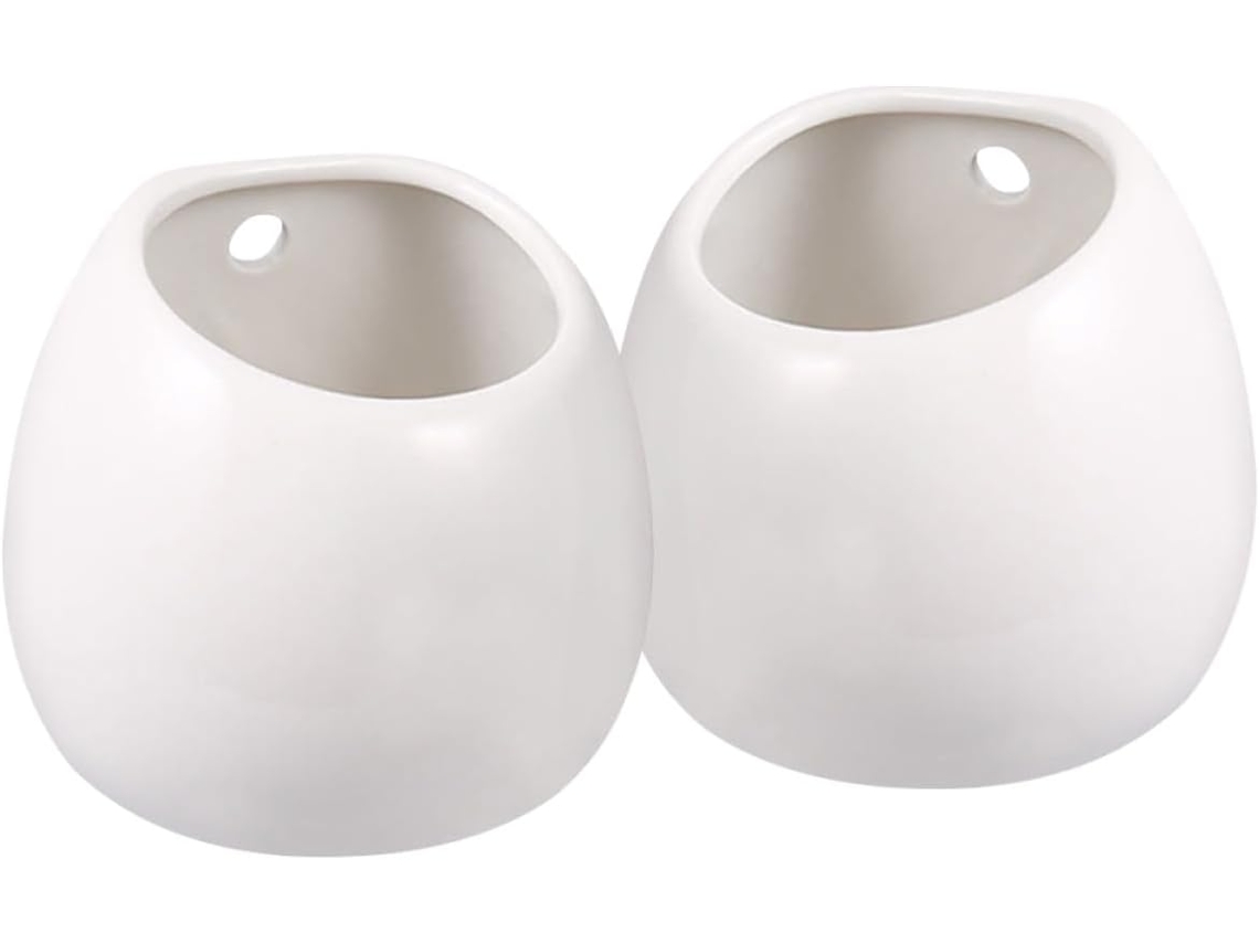 Macetas Colgantes De Cerámica Blanca Inoomp Para Exhibir Plantas, 2 Piezas, Para Suculentas, Diseño Minimalista,