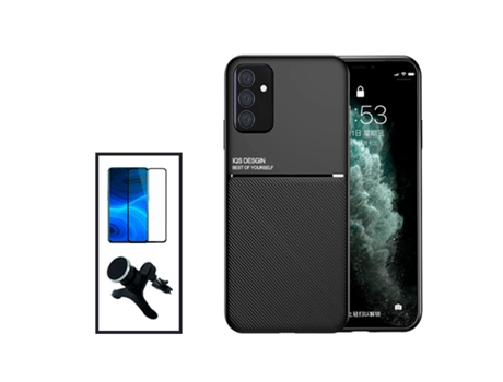 Kit De Cubierta Magnética Lux + Cubierta Completa 5D + Soporte De Automóvil Magnético Reforzado Para Samsung Galaxy A04s - Negro