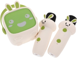 Mini altavoz portátil de karaoke con micrófonos inalámbricos para clases de canto y narración con fines educativos.
