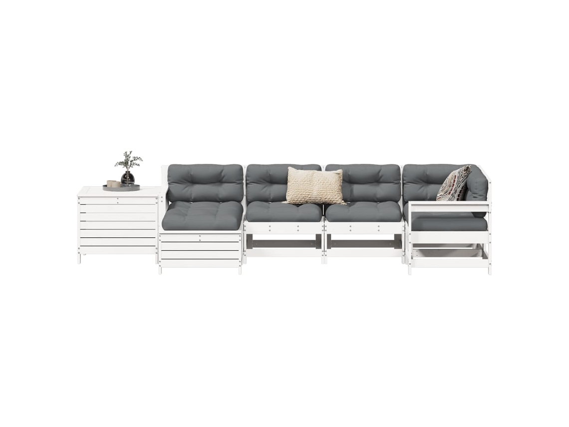 Conjunto de sofás de jardín de 7 piezas en pino macizo y blanco DKD Home Decor