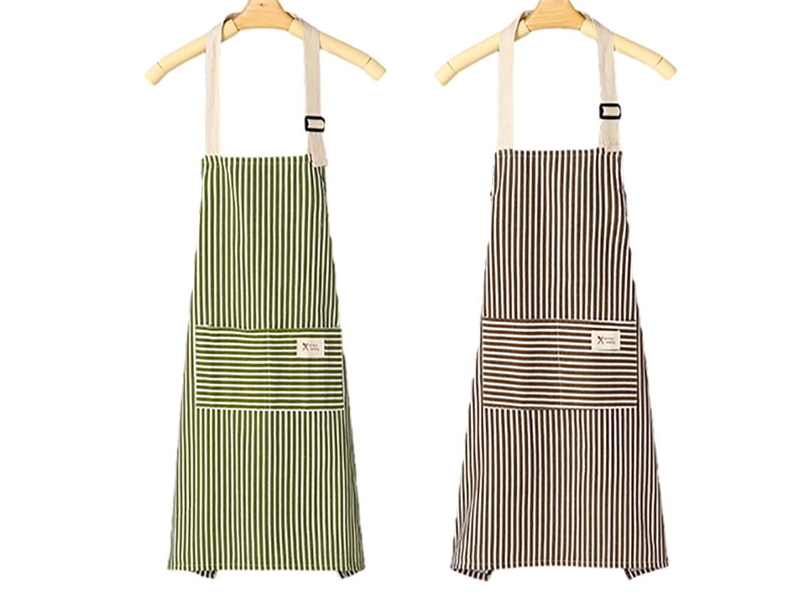 2 Unidades De Aventales De Cocina Ajustables Con 2 Bolsillos Para Hombre Y Mujer (rayas)