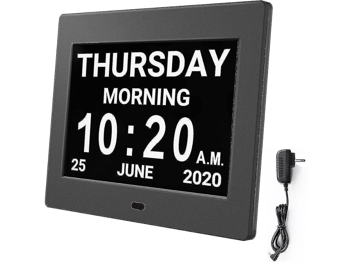 Reloj despertador con calendario digital y pantalla grande de 8 pulgadas, AM/PM, 5 alarmas, reloj LED electrónico de escritorio para personas con demencia.