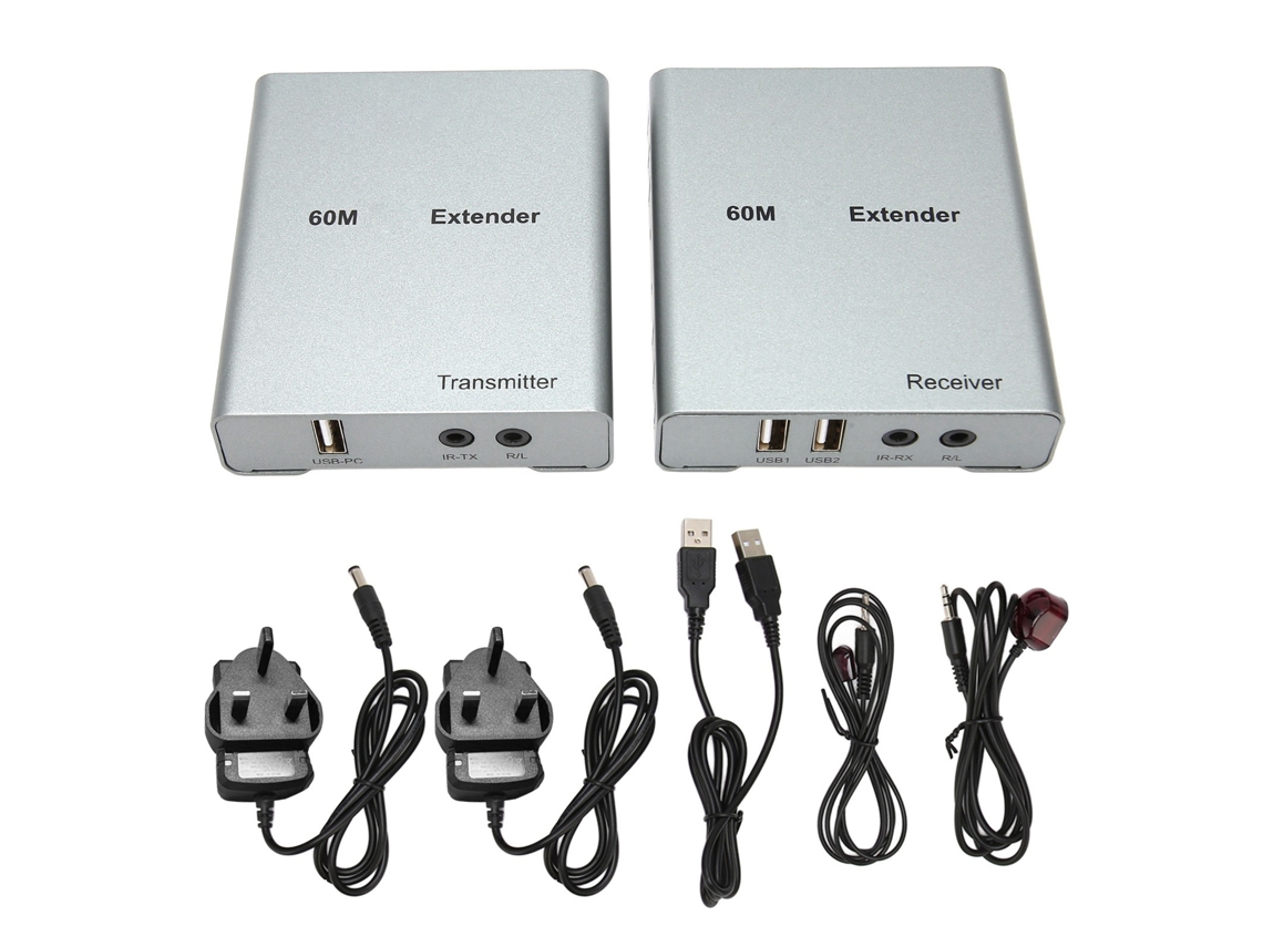 Extensor Kvm Usb Con Interfaz Multimedia Hd 1080p Para Control De Ratón Y Teclado Mediante Cat5e/6 Con Enchufe Británico.