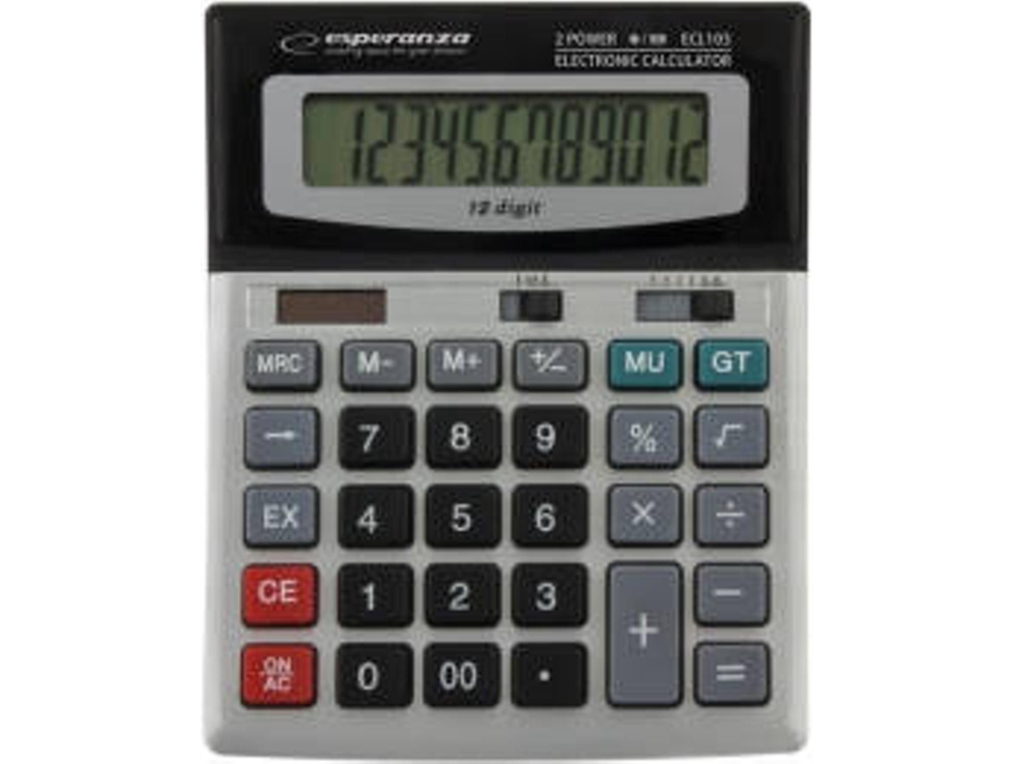 Calculadora Básica ESPERANZA ECL103 Negro y Gris (12 dígitos)