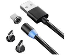 Cable de datos trenzado magnético negro en forma de L. Alta velocidad y compatibilidad, ideal para el hogar, la oficina y los viajes.