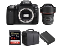 Kit Cámara Réflex CANON EOS 90D + EF 11-24mm f/4L USM + SanDisk 128GB + LP-E6N + Bolsa