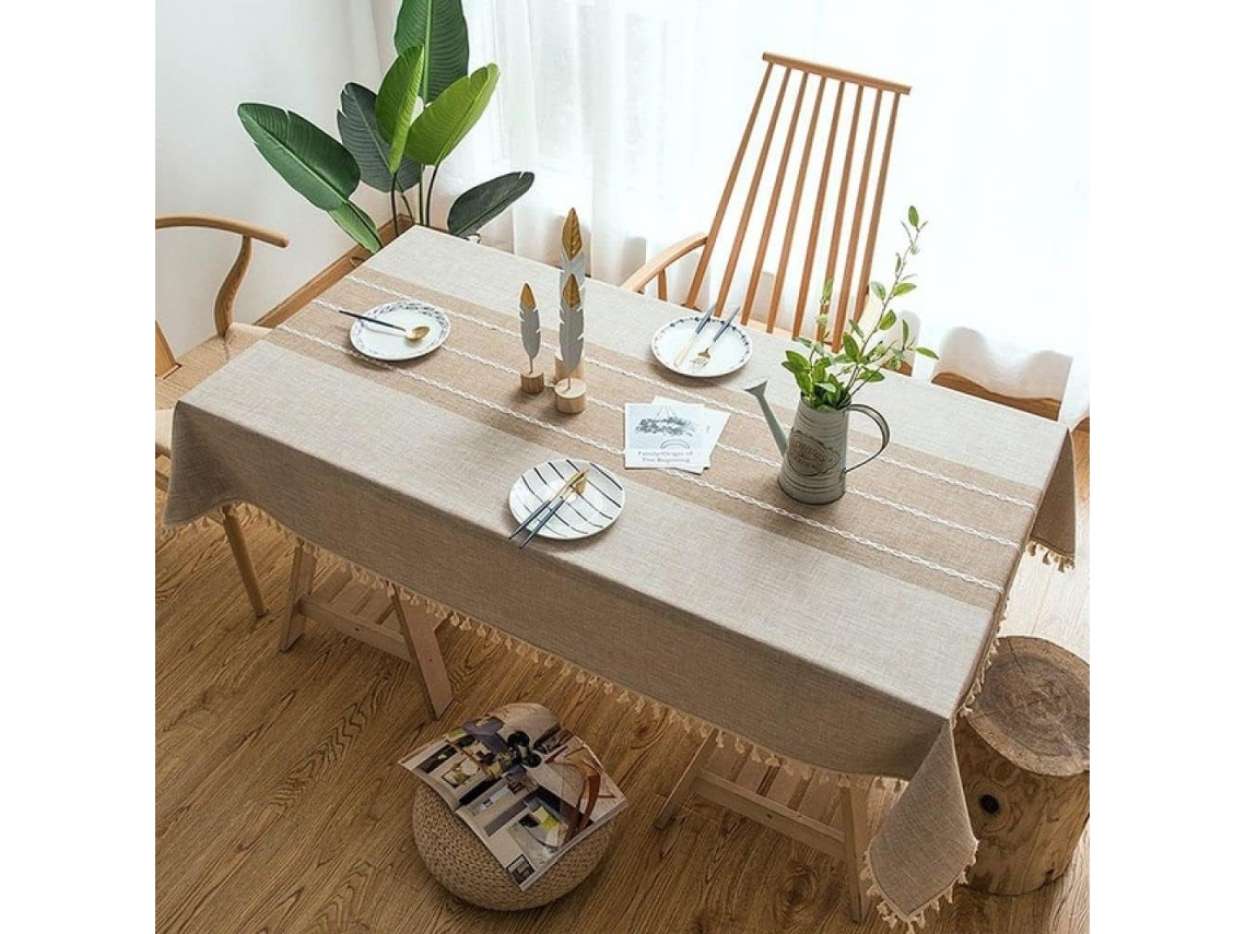 Toalha De Mesa Retangular Em Linho E Algodão, Estilo Japonês, Com Borda De Renda.