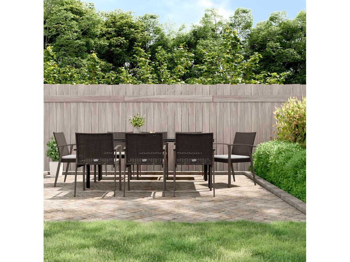Juego de comedor de jardín de 9 piezas con cojines, mimbre y acero, Dkd Home Decor