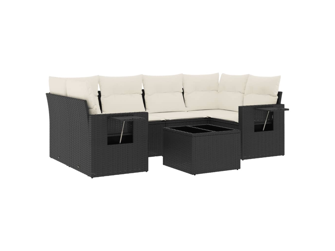 Conjunto de 7 sofás de jardín con cojines, mimbre, negro, MAISON EXCLUSIVE (7 piezas)