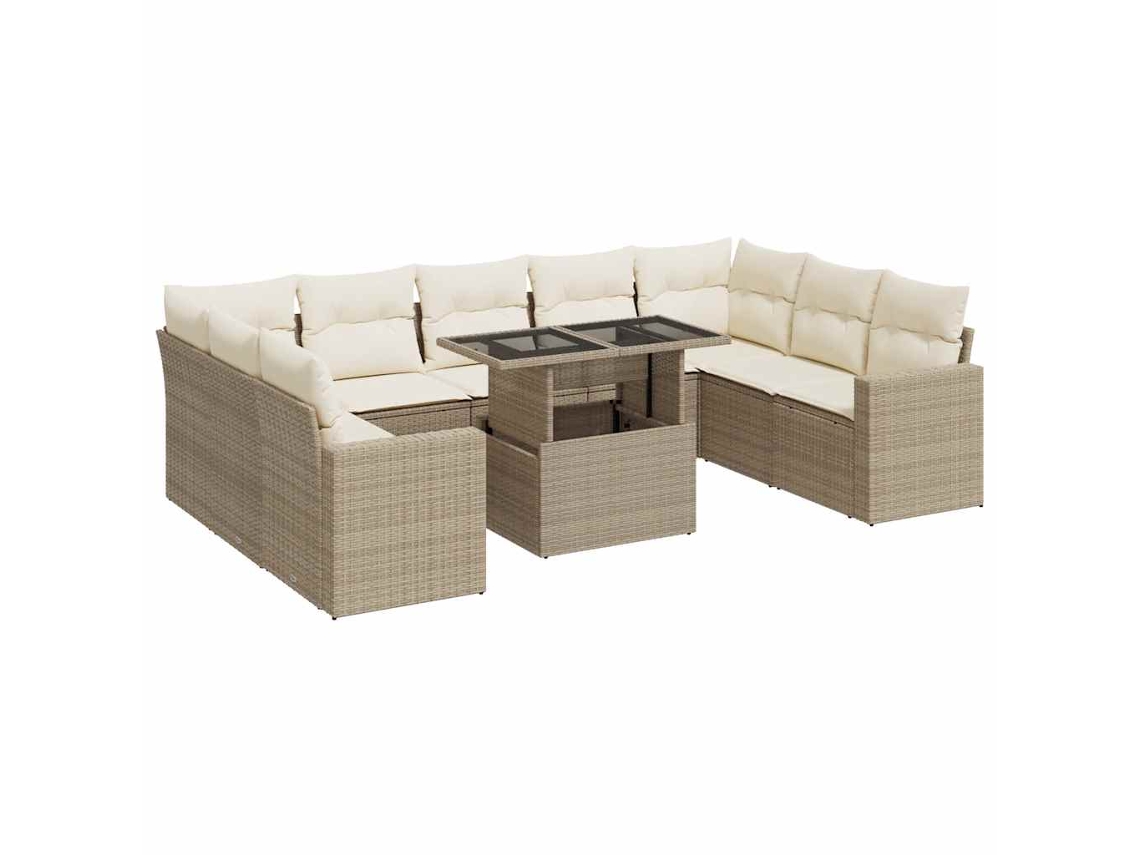 Conjunto 10 de sofás jardín con cojines beige VIDAXL ratán sintético