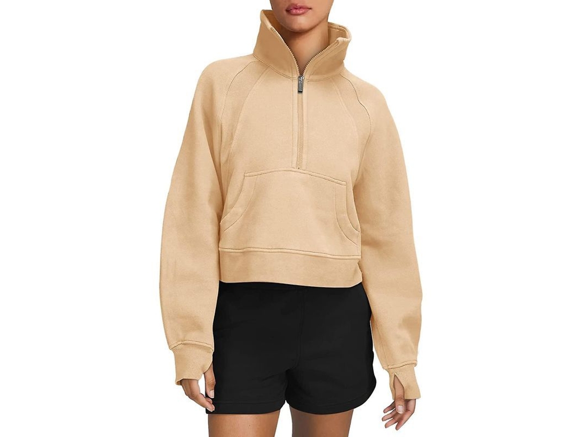 2026-sudadera Mujer Con Forro De Felpa Ilwhe Manga Larga Cremallera 1/2 Bolsillo Canguro Otoño Invierno