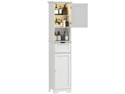 Mueble De Baño Tipo Columna Con Iluminación Led, Unidad De Almacenamiento Estrecha, Cajón, 2 Puertas, 40x30x170cm, Blanco