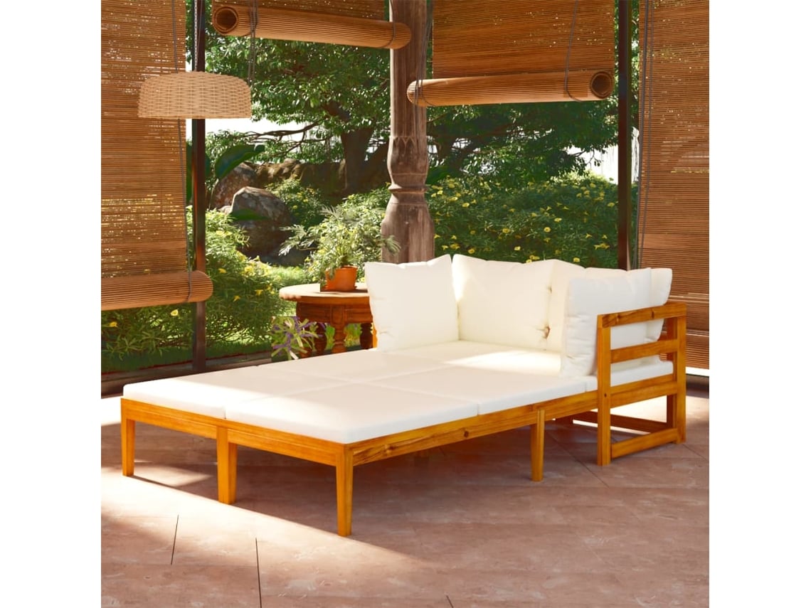 Espreguiçadeiras C/ Almofadões Cor Creme 2pcs Madeira De Acácia Dkd Home Decor