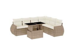 Conjunto 7 sofás de jardín VIDAXL y cojines ratán sintético beige