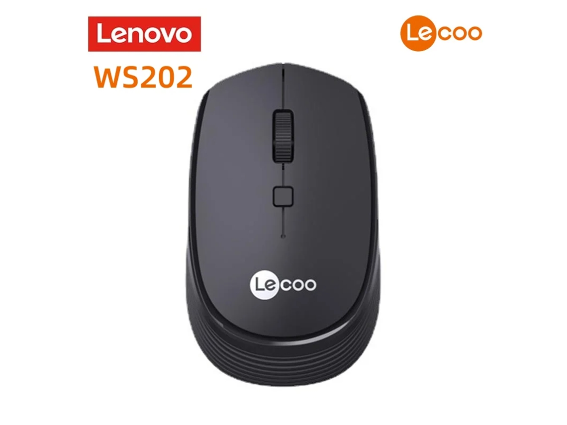 Mouse Sem Fio Lenovo Ws202 2.4g Óptico Com Receptor Usb Ergonômico Para Pc Notebook Office Preto