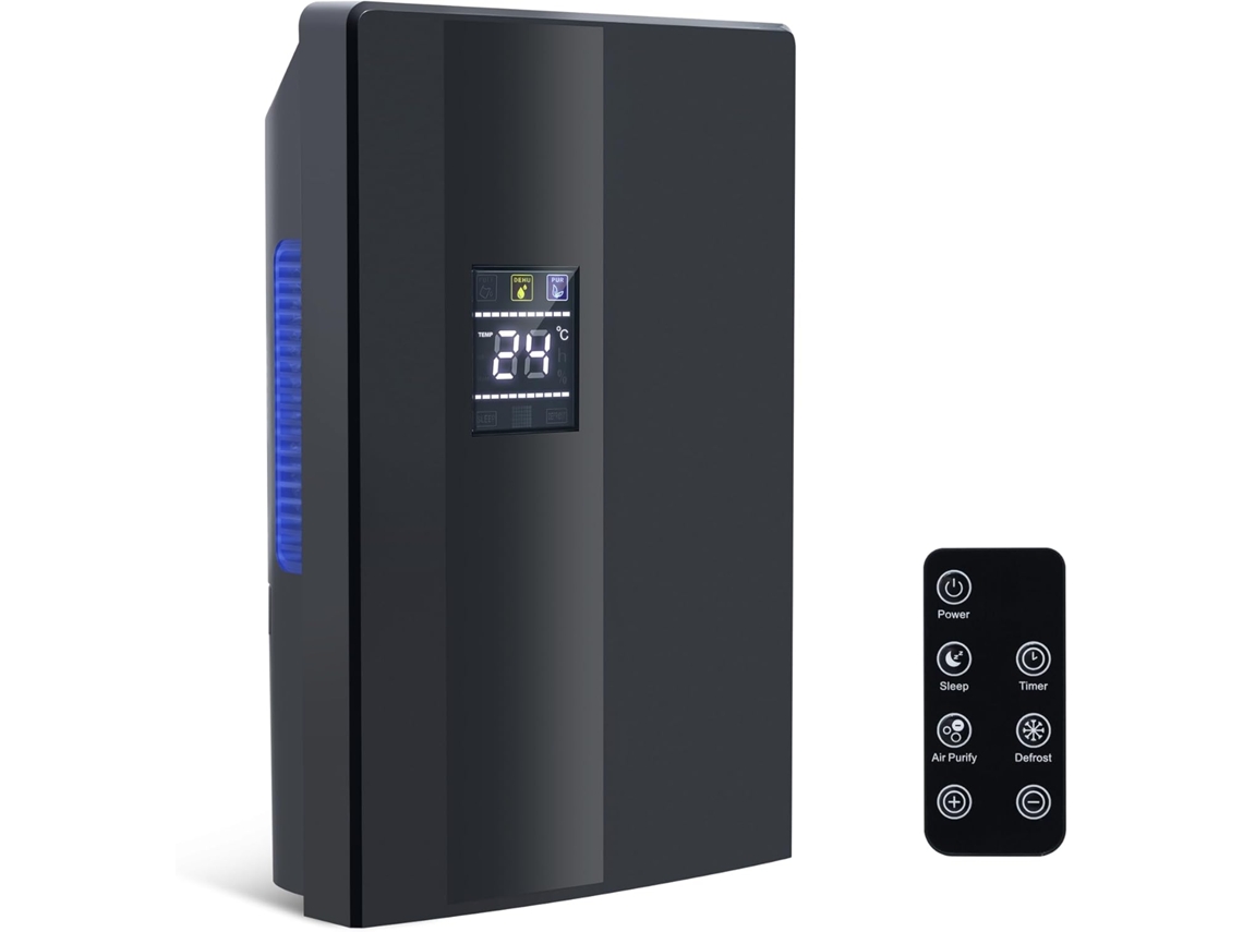 Deshumidificador Nettlife de 2000 ml con control remoto, temporizador de 24 horas, limpieza UV y modo de espera (negro)