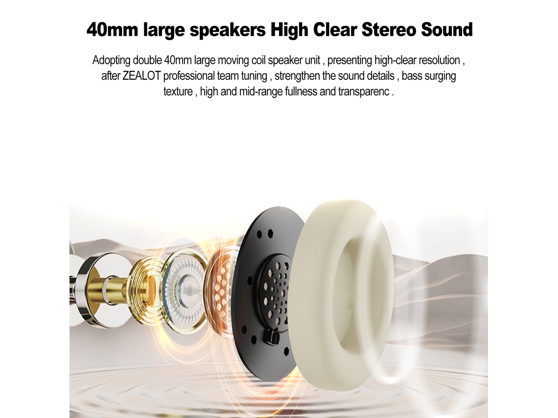Auriculares Inalámbricos Supraaurales Zealot B38 Con Bluetooth 5.2, Cancelación De Ruido, Sonido Estéreo Hifi, Ligeros Y Plegables.