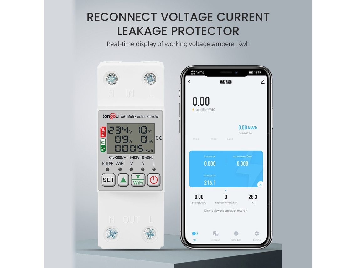 Medidor De Energía Inteligente Tuya Wifi 63a Con Protección Contra Fugas Y Control Mediante Aplicación.
