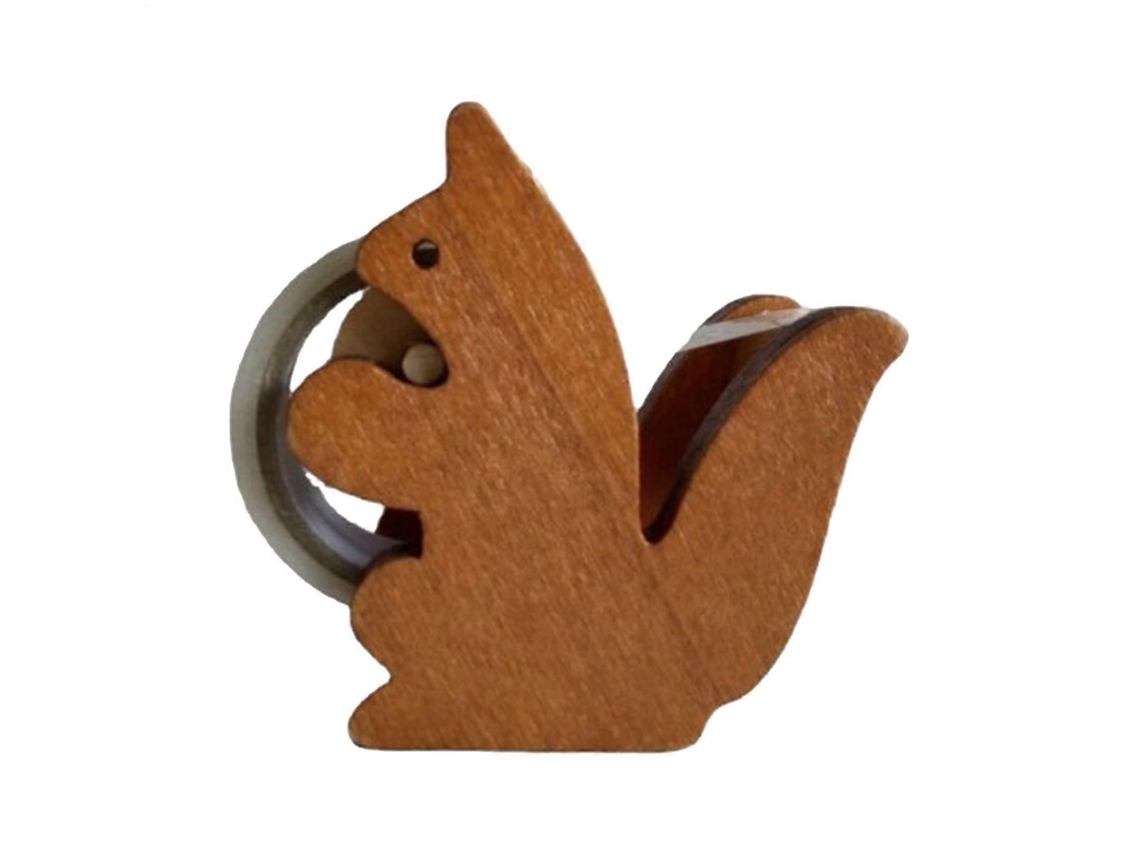Dispensador de cinta adhesiva con forma de ardilla, bonito diseño de madera para mesa, soporte transparente para rollo de cinta, de GOKOCO.