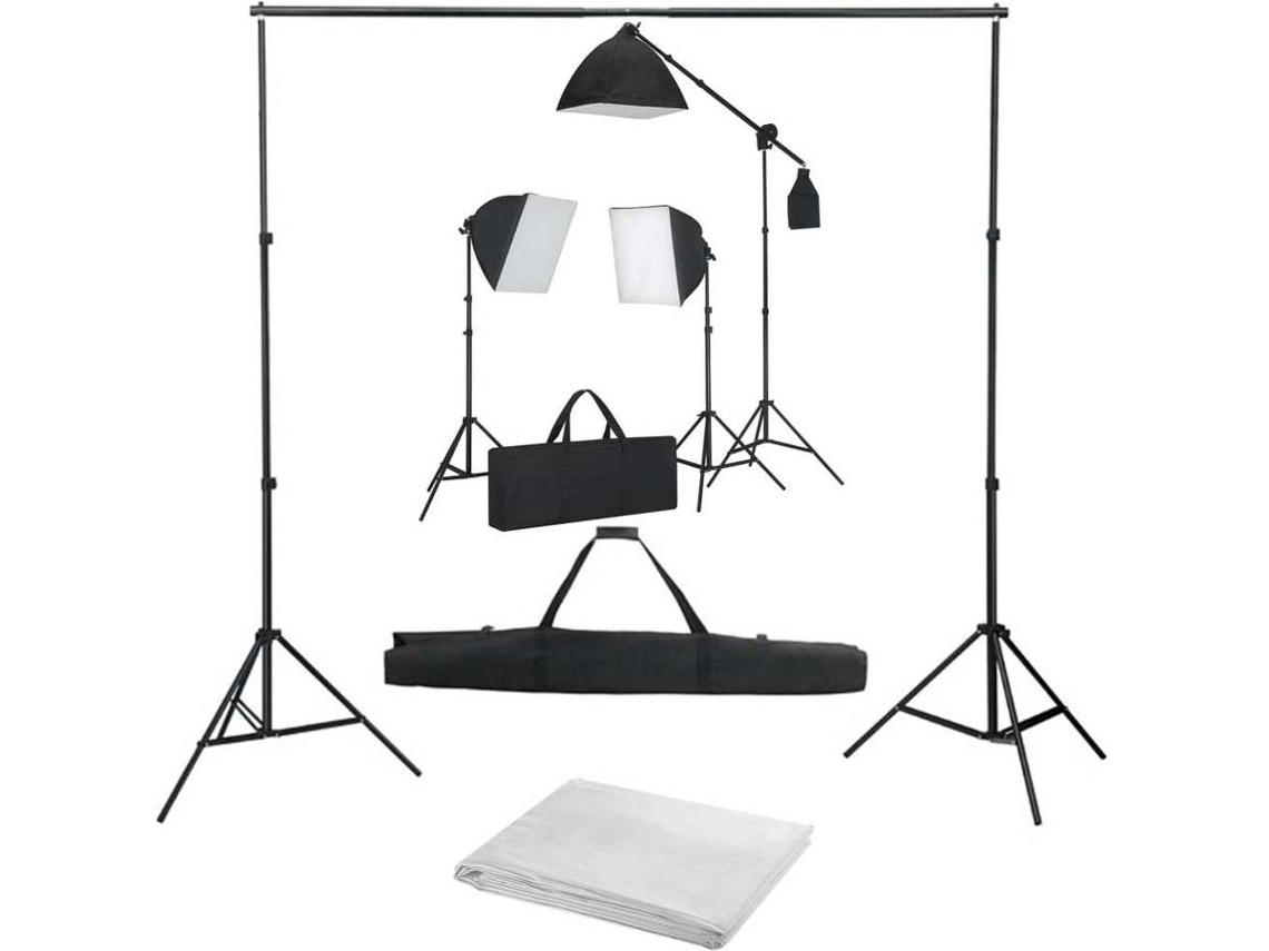 vidaXL Kit de estudio fotográfico con focos softbox y telón de fondo