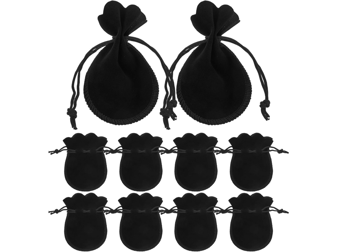 Paquete 10 Bolsitas Multiusos Terciopelo Negro Joyas Cierre Cordón Ideales Dulces Chocolates Perfectas Fiestas