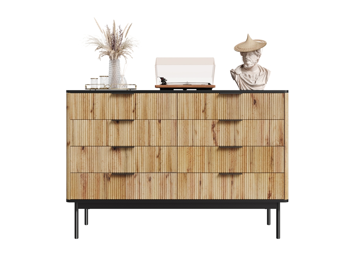 Aparador moderno de 120x40 cm, amplio espacio de almacenaje, mueble negro/natural.