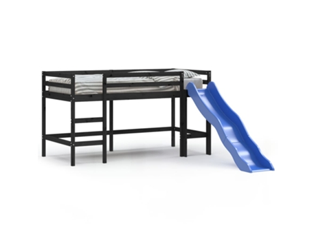 Cama alta para niños VIDAXL tobogán madera maciza pino negro (80x200cm)