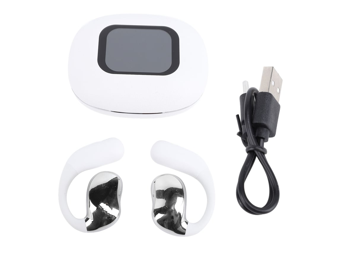 Fones De Ouvido Open Earbuds Sem Fio Clip On Cancelamento De Ruído 5.4 Controle Táctil Tela Digital Branco