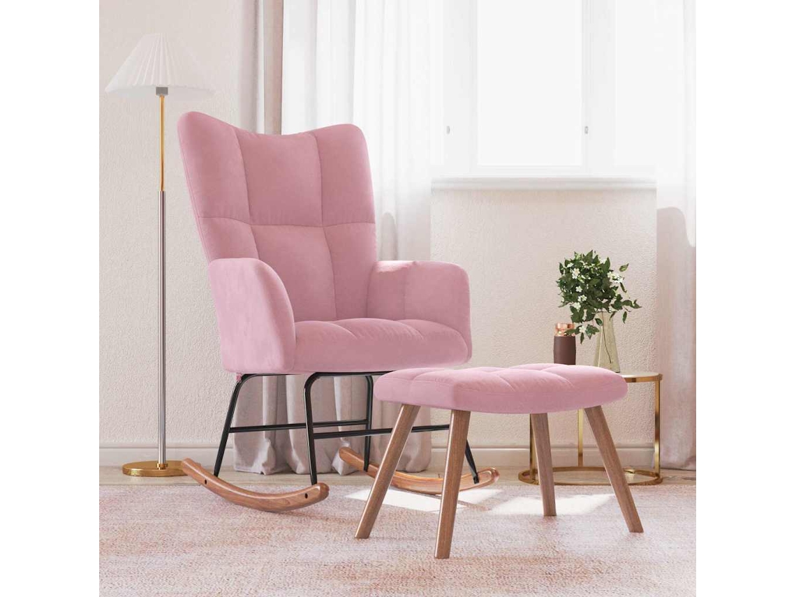 Mecedora de terciopelo rosa con taburete de Lovely Home