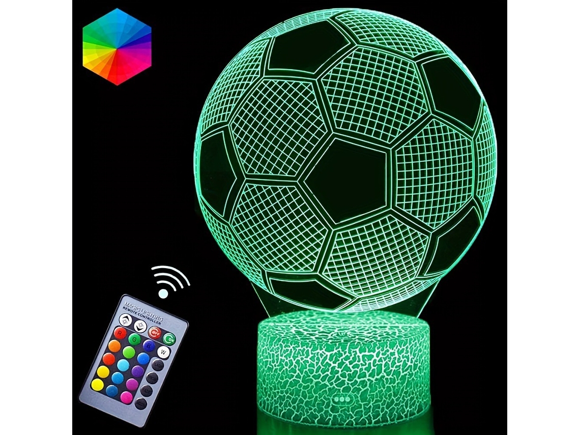 Luz Nocturna Infantil, Tira De Luz Visual 3d Con Control Remoto, 16 Cambios De Color Fútbol Siurn