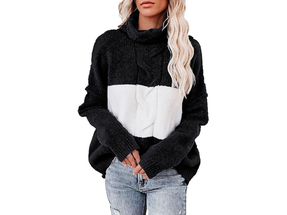 2026-jersey Casual Para Mujer Ilwhe De Manga Larga Con Cuello Alto Y Motivo De Bloques De Color
