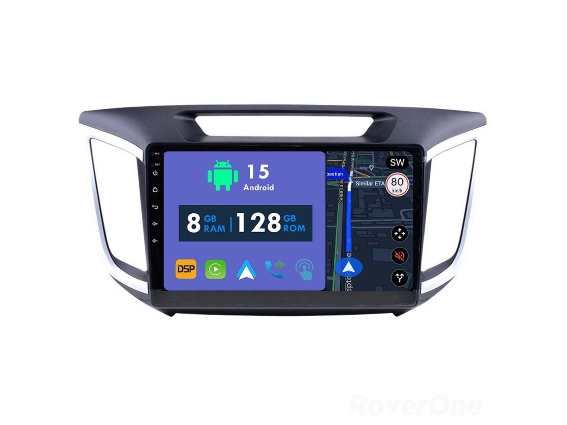 Coche Radio Android Auto Autoradio 8GB RAM 128G ROM CarPlay Navegación GPS Pantalla Táctil RoverOne para Hyundai Creta IX25 2015 - 2019 