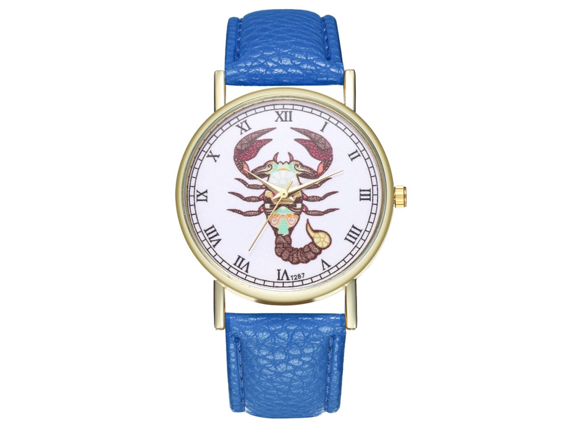 Reloj De Cuarzo Con Correa De Cuero Pu Moda Para Mujer Dial Redondo Azul Real