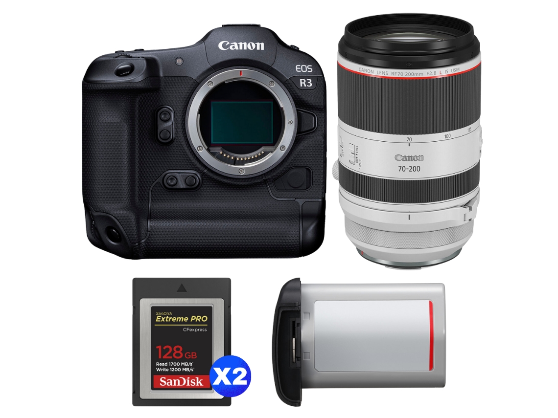 Canon Eos R3 + Rf 70-200mm F/2.8 L Is Usm + 2 Sandisk 128gb Extreme Pro Cfexpress Type B + Canon Lp-e19 + Ebook “20 Consejos Para Fotos Que Impactan”