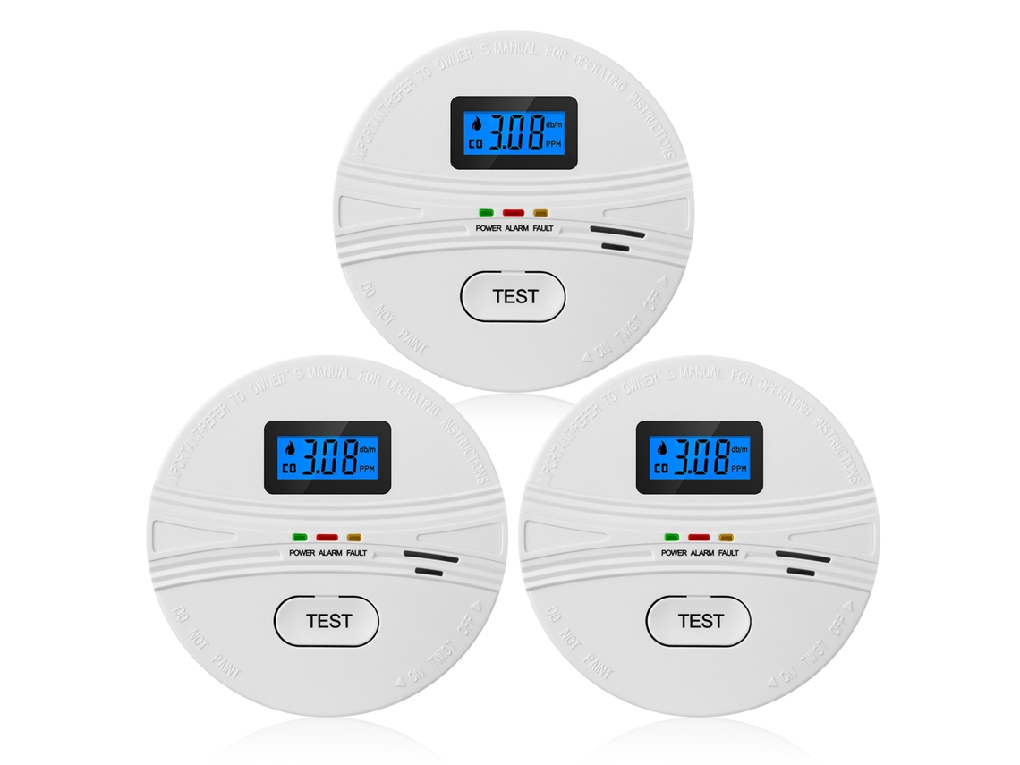 Detector De Humo Y Monóxido De Carbono, Paquete De 3, 2 En 1, Con Batería, Pantalla Lcd Y Alarma De 85 Db Para El Hogar Y La Cocina.