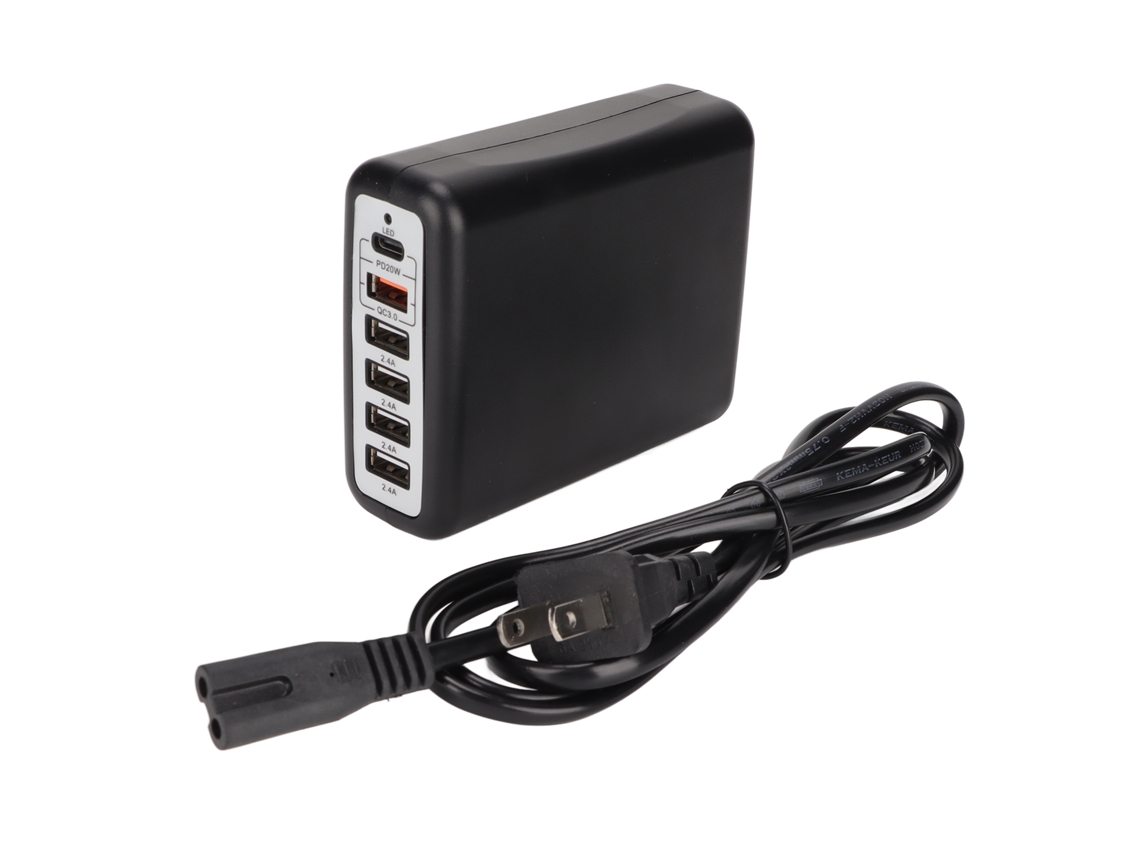 Carregador De Mesa 6 Portas 100w Carregamento Rápido Usb Hub Pd 20w Qc3.0 Preto