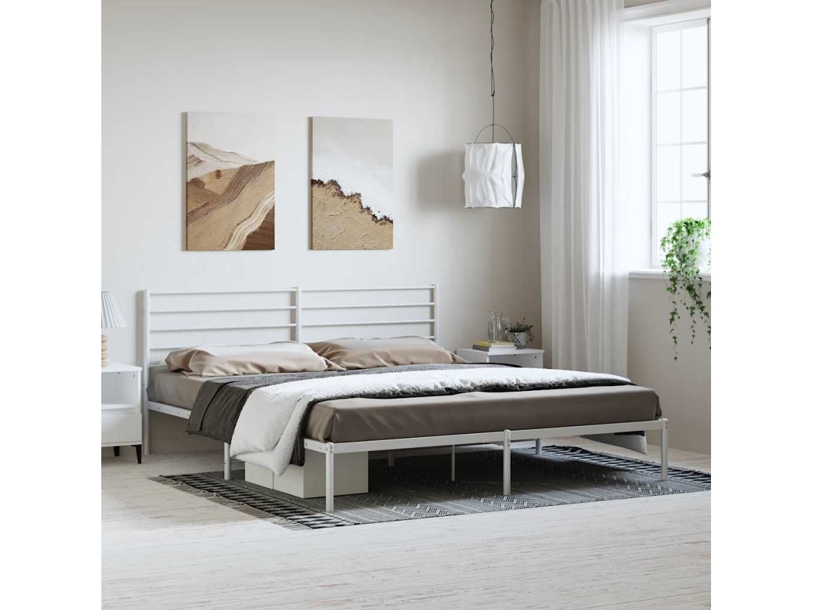 Estructura Cama Sin Colchón Con Cabecero Metal Blanco 193x203cm