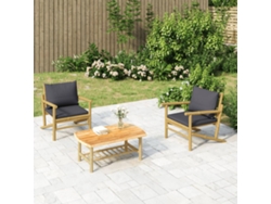 Conjunto de jardín de bambú de 3 piezas DKD Home Decor con cojines gris oscuro