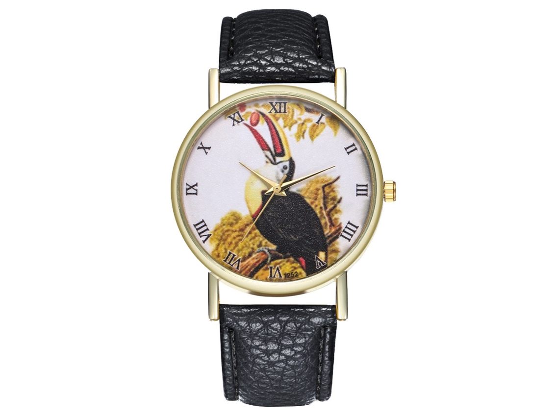 Reloj Unisex De Cuarzo Con Correa De Piel Sintética, Estampado Animal, Números Romanos, Moderno, Negro.