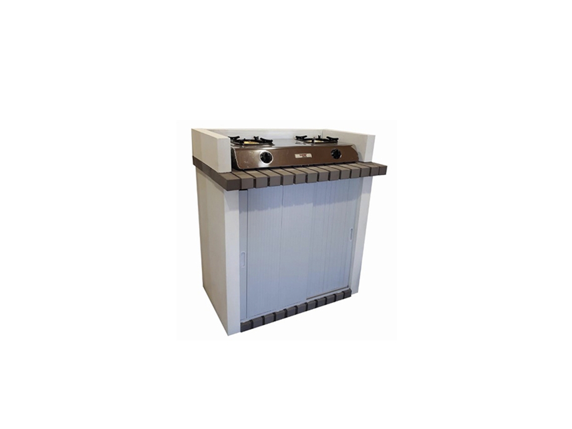 Módulo encimera gas CAMPING - Módulo encimera con encimera gas, realizado en ladrillo gris y hormigón pintado de blanco - 85,5x57x101cm NESH