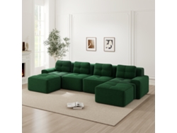 Sofá Modular En U De Pana 4 Plazas Verde