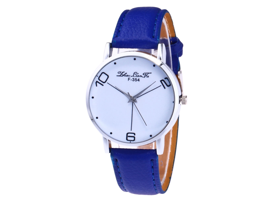 Reloj De Pulsera Unisex De Cuarzo Con Esfera Redonda Y Correa De Cuero Azul.
