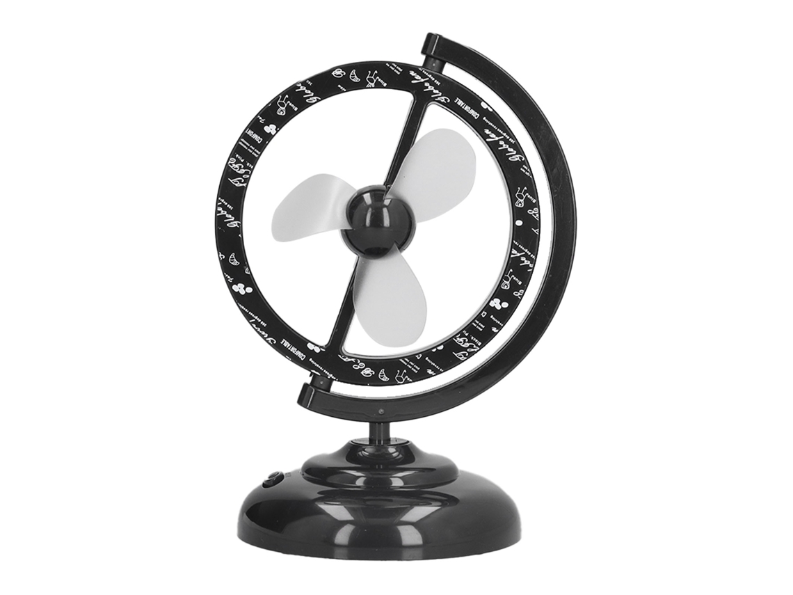 Mini ventilador USB negro, rotación de 90°, viento fuerte, para montaje en escritorio.