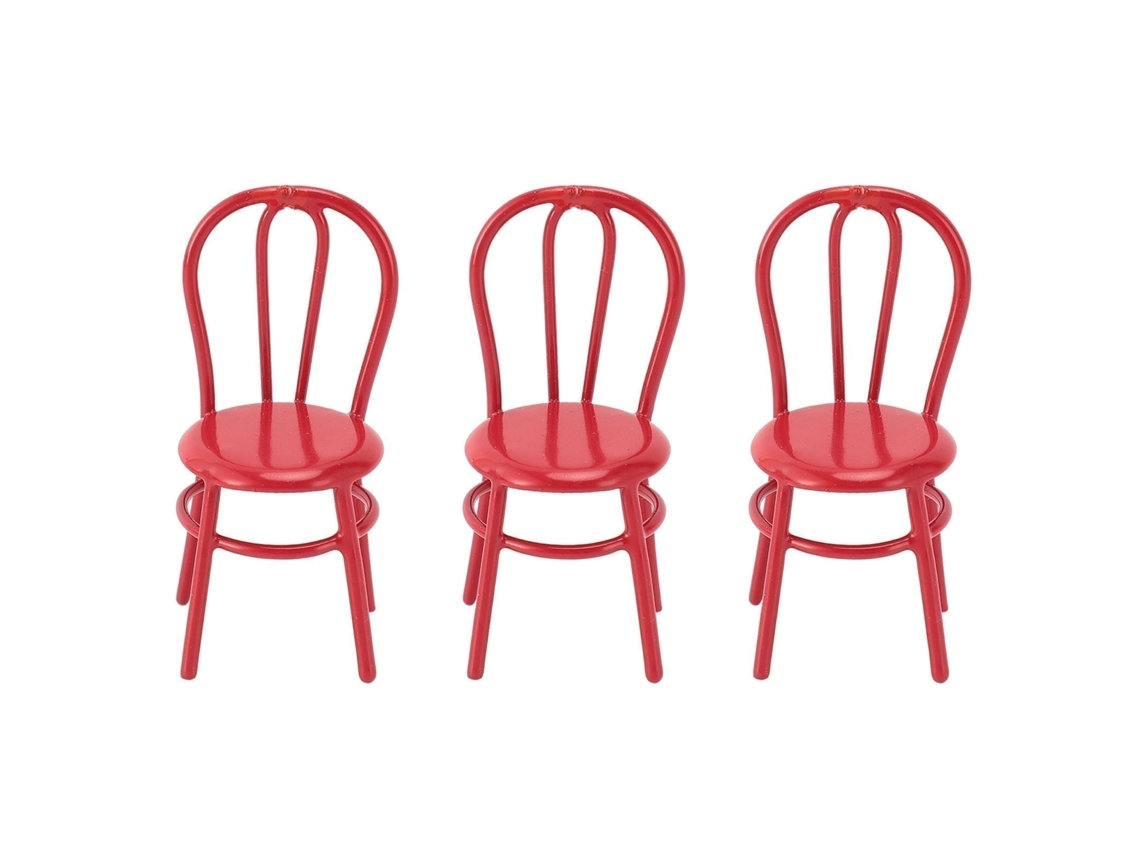 3 Sillas De Metal En Miniatura A Escala 1:12 Para Casa De Muñecas, Decorativas, Pequeñas, Rojas.