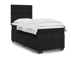 Cama Box Spring Con Colchón Terciopelo Negro 90x200 Cm