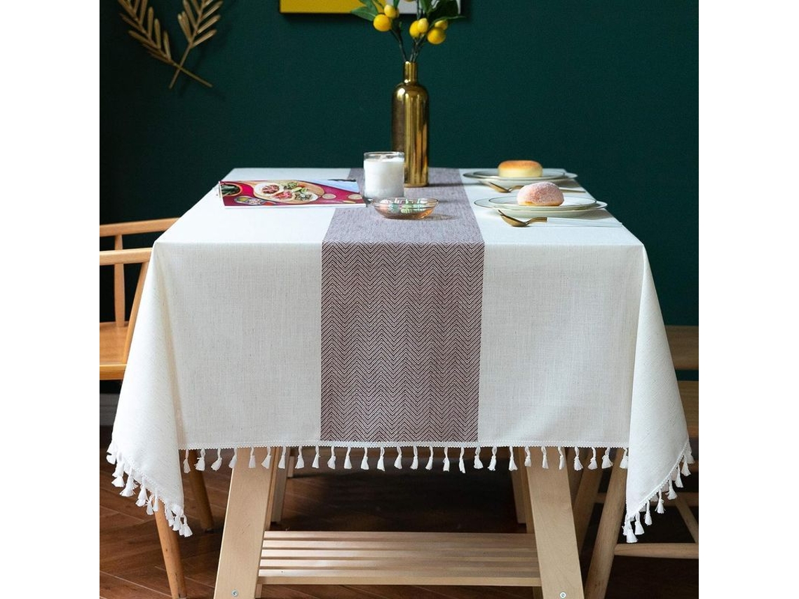 Rebe-mantel Rustico De Algodon Lino Para Mesa Rectangular 46 Asientos, Beige Rayas Vino, 55x70 Pulgadas